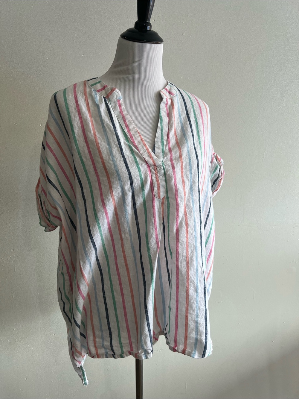 St. John's Bay Striped Linen-Cotton Button Shirt in White, Pink, Green, Blue